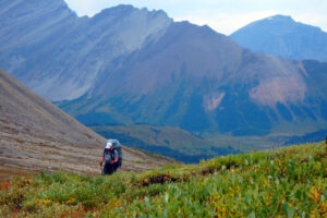 Climbing to Cairn Pass from the Medicine Tent Valley on Jasper's South Boundary Trail. Jim Shipley photo.