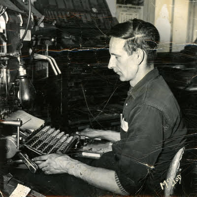 Ron Ede working on the Linotype machine at the Valley Echo in the 1970s.