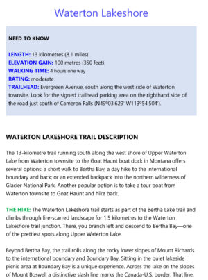 Waterton Lakes National Park hiking ebook