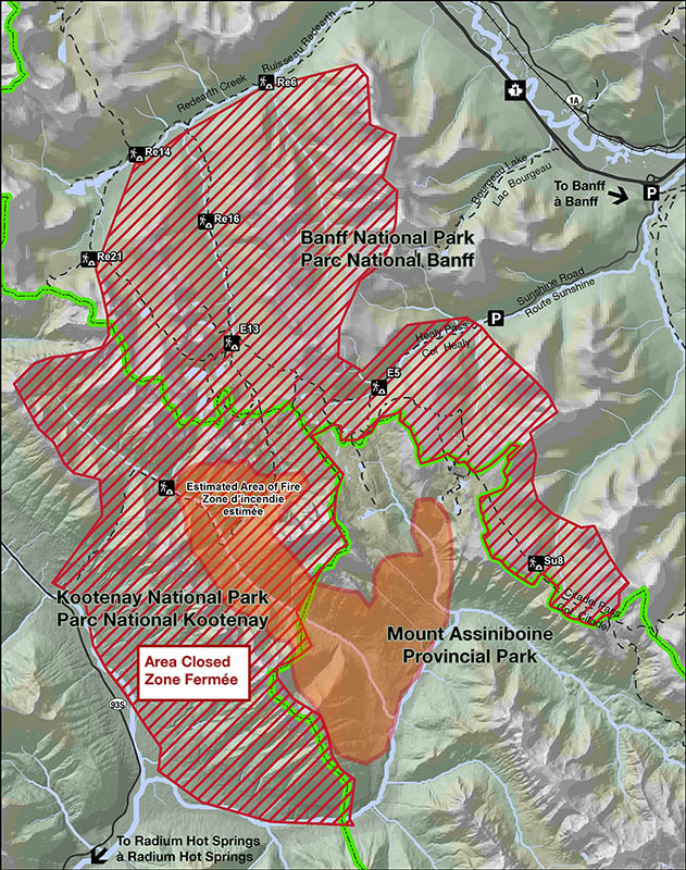 Parks Canada map showing closed areas as of July 17,2017